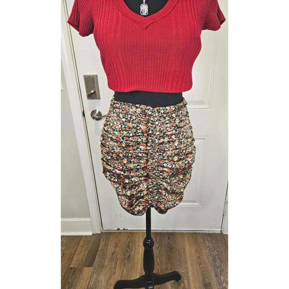 Zara Floral Ruching Mini Skirt - Trendy Spring Fashion